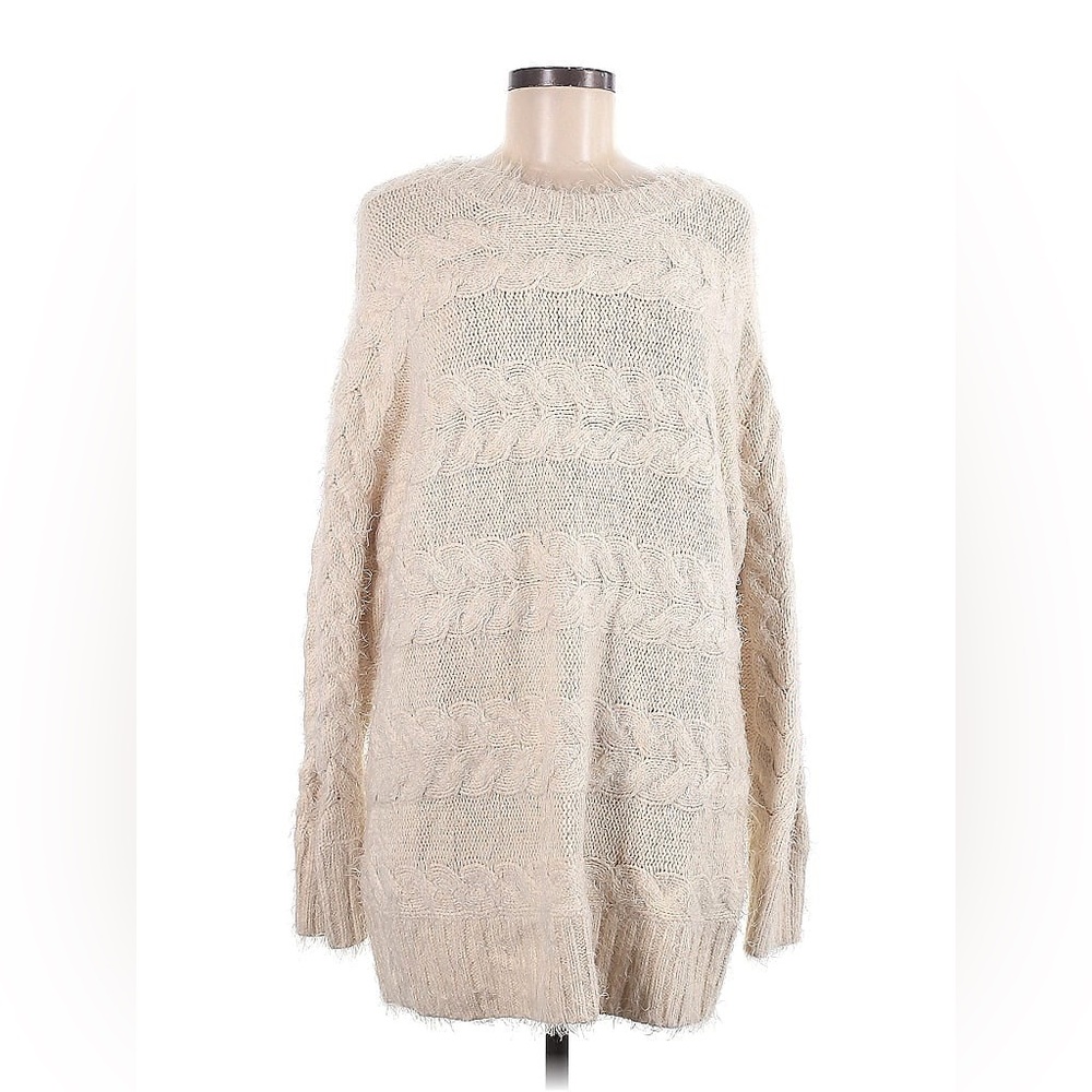 Lovers + Friends Ivory Fuzzy Oversized Sweater Dress